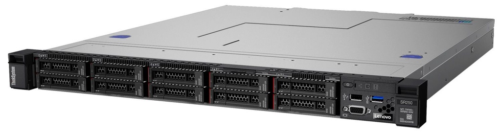 Lenovo Serveur Rack 1U: SR250 Xeon E-2224 (4C 3.4GHz 8MB Cache/71W), 1x16GB, OB, 2.5&quot; HS (8), SW RAID, HS 450W, XCC Standard, Rails, 3Yrs Warranty