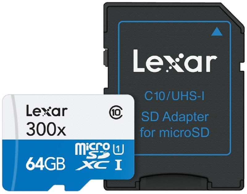 LEXAR 64GB 300x High Perf microSDHC w/adapt