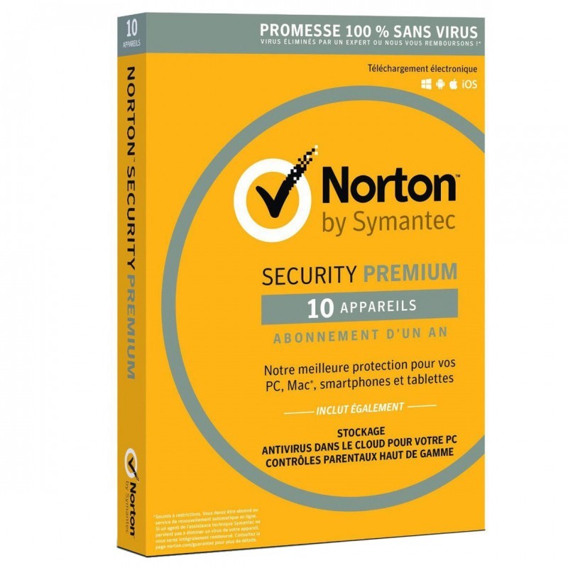 NORTON SECURITY PREMIUM 3.0 - 25 Go de Sauvegarde - 1 utilisateur 10 postes - 12 mois édition Afrique