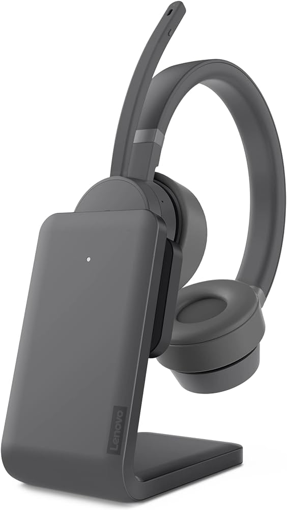 Lenovo Go Wireless ANC Headset avec socle de charge  Micro-casque sans fil / filaire - Certifié Teams, Interface USB-C / Bluetooth, Suppresseur de bruit actif, Noir tonnerre